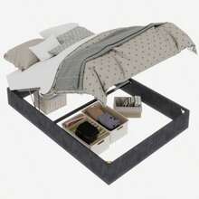 Modern Simple Style Bed Frame, 140*200 Cm, Grey, Dutch Velvet Fabric, With Gas Lift, Modern Bedroom Furniture, Excluding Headboard And Mattress. - White - View 2