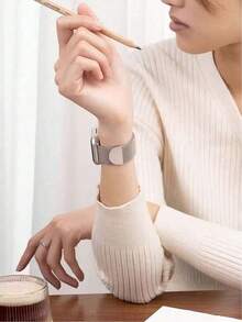 1pc Personalized Watch Band, Customizable With Your Name, Metal Magnetic Clasp Fits 42mm/46mm Case Size, Personalized Gift For Valentine's Day, Birthday