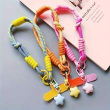 1条时尚可拆卸二合一手带/腕带，带扣环和星星吊坠，男女通用手机挂绳，多功能手机壳配件 - 彩色 - 查看 6