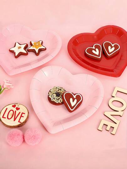 15pcs Heart-Shaped Paper Plates, Suitable For Valentine's Day, Weddings And Other Occasions, Unique Shape Paper Plates, Disposable Paper Plates, Pink And Red Plates, Party And Holiday Tableware