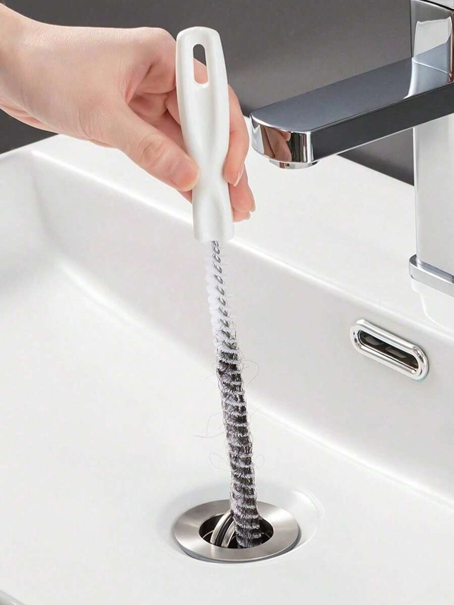 3pcs (45cm) Drain Cleaning Tool Set, Includes Flexible Drain Snake And Brush, Effectively Removes Hair Clogging From Sink, Shower, And Bathtub, Suitable For Kitchen And Bathroom Home Decor, Great For Back To School, Christmas, Halloween, And Christmas Eve - White - View 1