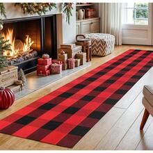 IOHOUZE Christmas Buffalo Plaid Runner Rug 2x8 Ft Outdoor Indoor Runner Rug Red Black Check Washable Hallway Runner Woven Cotton Checkered Kitchen Rug Christmas Decor For Entryway Hallway Kitchen,One-Size,RedandBlack2x8Runner - 紅黑雙色2x8Runner - 查看 1