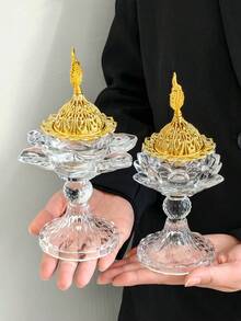 1个金色玻璃高香炉，水晶玻璃香炉 - 彩色 - 查看 1