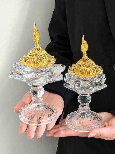 1pc Gold Glass Tall Incense Burner, Crystal Glass Incense Burner