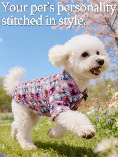 1件可爱小众宠物狗服装，5D定制印花，柔软舒适，熊/狮子/花卉/撞色图案，短袖衬衫，适合幼犬/小型犬，春/夏/秋季