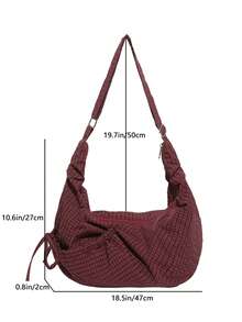 Japanese Style Plaid One Shoulder Bag, Fashion Pleated Bowknot Zipper Closure Crossbody Bag, School/College/University Student Lightweight Foldable Cloth Bag, Suitable For Shopping, Daily Commute, Crescent Moon Bag