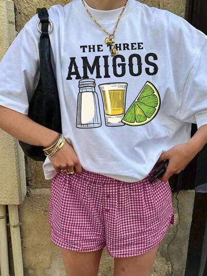 Tween Girls Students Casual Printed White Round Neck Short Sleeve T-Shirt, Summer Top