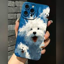 2026 nueva funda de teléfono esmerilada, funda de teléfono con estampado de perro blanco esponjoso para  17 15 Pro Max  17 14 Pro  17 13 Pro  17 12 Pro  Galaxy S23 S22 S21 S20 protector de teléfono funda de pareja regalo para él y ella regalo de San Valentín cumpleaños - Negro - Ver 1
