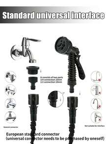 可伸缩魔术水管，7种喷水模式，水枪功能，高压洗车——适用于花园、草坪和户外清洁，黑色，现代简约设计，非常适合给狗狗洗澡和户外清洁，宠物必备用品 | 功能性宠物产品 | 可调节喷嘴