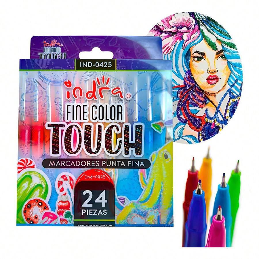 Marcadores Punta Fina Indra Touch Tipo Pluma 0.4mm 24 Pzs - Multicolor - Ver 1