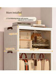 5layers Home Decorations Display Rack Big Capacity Storage Cabinet Plastic Foldable Shoe Shelf Collapsible Clear Shoe Boxes Stackable With Door Easy Assembly Living Room StuffStorage Bins Back To School - White - View 8