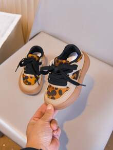 Girls' Leopard Print Casual Sneakers, Winter New Trainers - Khaki - View 3