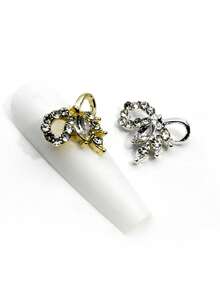 10pcs Sparkling Bow-Knot Rhinestone Nail Art Decorations, 3D Hollow Metallic Butterfly Nail Jewelry DIY Accessories Suitable For Girls And Women