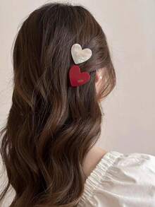 2个撞色心形亚克力发夹，可爱发饰，适合派对、情人节和日常佩戴，包括四叶草发夹、发爪、发夹和发卡。 - 彩色 - 查看 12