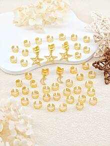 45pcs Star & Moon Metallic Hair Accessories Set, Suitable For Braids, Scrunchies, Dreadlocks, For Women & Girls To Wear On Parties And Festivals, Claw Clips, Hair Slide, Hair Barrettes, Head Accesssories - Gold - View 4