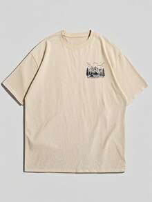 Áo thun nam tay ngắn in họa tiết rừng cây, phong cách thường ngày, thoải mái và thoáng khí, thích hợp cho mùa hè. - Màu be - Xem 7