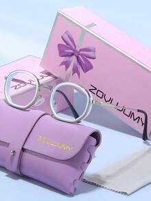 ZOVUJUMY Kính mắt ZOVULJUMY gọng oval đen vàng thanh lịch, tròng kính trong suốt, càng kính trang trí vàng, tròng kính màu xanh lam, phong cách cổ điển sang trọng, giúp khuôn mặt thon gọn, phù hợp cho việc đi làm và uống trà chiều. - Trong sáng - Xem 14