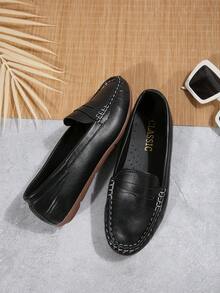 2026春季新款女士时尚平底鞋，简约休闲软底舒适纯色女士工作鞋 - 黑色 - 查看 2