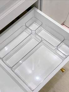 Bộ 1/4/8 hộp đựng đồ trong suốt đơn giản, hộp đựng vật dụng nhỏ, hộp đựng mỹ phẩm và dụng cụ trang điểm, hộp sắp xếp ngăn kéo. - Trong sáng - Xem 2