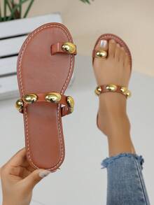 Breezelady Women's Elegant & Comfortable Fashion Beaded Bohemian Style Flat Sandals, Summer & Plus Size - 棕色 - 查看 3
