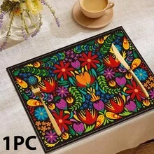 1/4/6/8/12 Pcs Colorful Floral Pattern Placemats (Linen), Washable Printed Table Mats, Surface Protector, Indoor Outdoor Dining Table Mats, Suitable For Holiday Parties, Kitchen & Dining - Multicolor - View 9