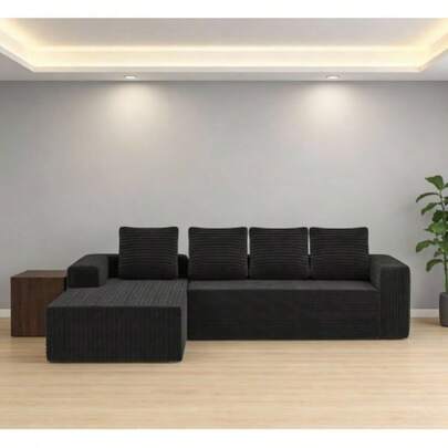 Sofá modular Cloud com chaise em L, sofá moderno com assento profundo, sofá estofado com chaise à direita para sala de estar e quarto, não requer montagem, preto (tecido de veludo cotelê macio)