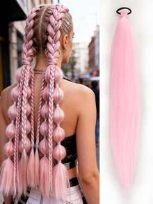 1-2pcs 26 Inch Light Pink DIY Braiding Hair Extensions | Women's Synthetic Yaki Straight Heat Resistant Fluffy Ponytail | Suitable For Halloween, Christmas, Holiday Parties - Pink - View 9