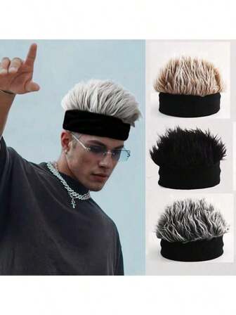 1 st stickad hyresvärdshatt, plyschmössa i flera färger, hiphop-hatt, rolig mössa för män, varm höst-/vinterhatt, damhatt, akrylperuk, allt-i-ett-hatt, festhatt för vardagsbruk, gatuhatt