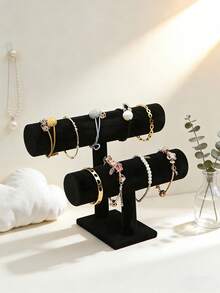 Single/Double Layer Bracelet Stand, Bracelet Display Rack, Black Velvet Jewelry Storage Box Suitable For Necklaces, Elastic Watches, Headbands, Etc. Velvet Jewelry Bracelet Watch Headband Display Stand, T-Shaped Headband Bracelet Storage Box, Women's Wardrobe Storage Rack, Jewelry Display Stand, Velvet Jewelry Stand Headband Bracelet Bracelet Display Rack, Jewelry Accessory Storage Rack - Multicolor - View 3