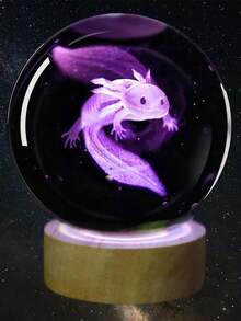 1个3D立体墨西哥钝口螈激光雕刻水晶球灯，多色夜灯，创意生日礼物，送给女友、同学、妻子，玻璃球家居装饰，适用于客厅和卧室 - 彩色 - 查看 5