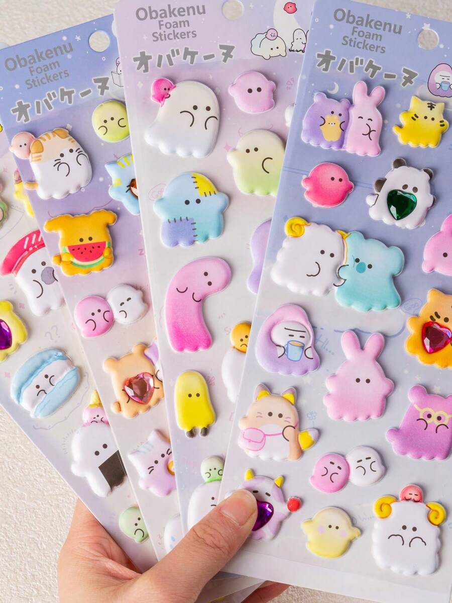 1张3D立体贴纸，可爱小猫图案装饰贴纸；动物造型3D泡泡贴纸；适用于装饰笔记本电脑、手机壳、水瓶和其他DIY项目；四季皆宜；产品上的心形和菱形图案颜色随机。 - 彩色 - 查看 1