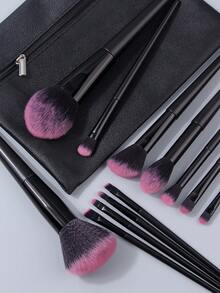 12件/13件/17件畅销化妆刷套装，多功能面部化妆刷和高回弹化妆海绵，便携式拉链收纳袋 - 黑色 - 查看 10