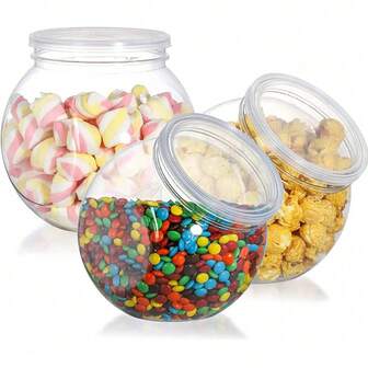 10pcs 350ml Transparent Plastic Jars With Lids, Wide Mouth Design, Suitable For Kitchen Countertop Storage Of Candies, Gummies, Cookies And Snacks, Also Can Be Used For Home Decor, Party And Holiday Organization