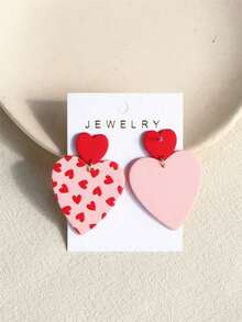 1 Pair Valentines Heart Pattern Red & Pink Ceramic Effect Sexy Acrylic Party Earrings For Women Valentines,Mom,Mother,Mother's Day,Gift - Nhiều màu - Xem 8