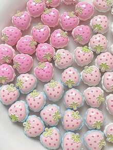 2 Pieces [Strawberry Story] Hand Drawn 3D Double-Sided Strawberry Beads DIY Handmade Bracelet Necklace Bead Material - Multicolor - View 3