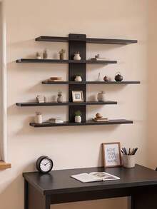 Multi-Layer Wall-Mounted Storage Rack, Made Of Fiberboard, Multi-Functional Display Shelf, Suitable For Office And Home Decor, Ideal For Displaying Figurines And Ornaments, Both Stylish And Practical. - Black - View 3