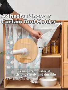 2pcs Clear Shower Curtain Rod Holder, Modern ABS Punch-Free Curtain Rod Rack For Bathroom Home Bathroom Decor Fall Decor Bathroom Accessories Back To School - White - View 11