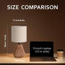 KUNJOULAM Rattan Table Lamp, Small Nightstand Lamp With Linen Fabric Lampshade, Desk Lamp For Living Room Home Office - View 3