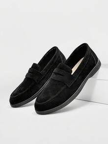 男士休闲乐福鞋，轻便透气平底纯色驾车鞋，套脚莫卡辛鞋，室内/室外鞋，舒适护理鞋 - 黑色 - 查看 3