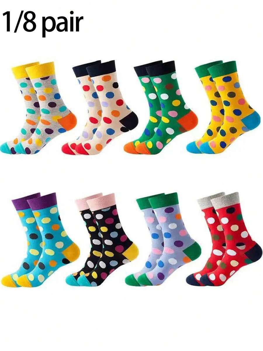 1/8 paires de chaussettes d'équipe colorées à pois pour femmes/hommes - chaussettes mi-mollet amusantes et décontractées (motifs assortis) - Multicolore - Voir 1