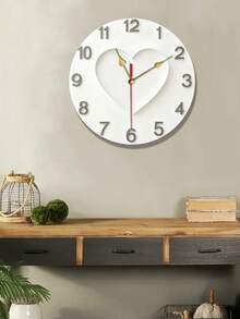 2D 平面白色心形挂钟，金色指针 - 静音木质设计，电池供电（不含电池） - 家居装饰、客厅、卧室的理想之选，精美礼品，挂钟配件，简约装饰，2D 平面 - 彩色 - 查看 3
