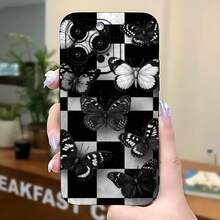 2026 nueva funda de teléfono esmerilada, funda de teléfono con patrón de mariposa y tablero de ajedrez en diseño blanco y negro para iPhone 17 15 14 13 12 11 Pro Max Plus  Galaxy S24 S23 S22 S21 Ultra, funda protectora para pareja, regalo para él y ella, San Valentín, cumpleaños, aniversario - Azul Klein - Ver 5