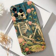 2026 nueva funda de teléfono esmerilada, funda de teléfono con patrón de esqueleto y flores para  17 15 Pro Max  17 14 Pro  17 13  Galaxy S23 S22 S21 funda de teléfono funda de pareja regalo para novio novia regalo de vacaciones - Azul Klein - Ver 6
