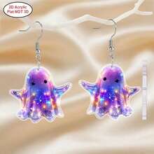 2D Flat Design, A Pair Of Halloween Gift Acrylic Fashion Dangling Earrings For Women, Colorful Ghost-Shaped Design, Suitable For Everyday Wear And Holiday Party Attire, A Great Gift For Friends, Family Or Mother's Day, 2D Flat Design. - Multicolor - Ver 1