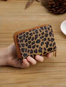 时尚个性双拉链多功能零钱包，多种颜色可选，豹纹图案卡包，多卡位收纳，适合存放信用卡，女士迷你钱包，小巧可爱钱包。