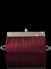 闪亮水钻晚宴手拿包，奢华新款女士派对和舞会包，迷人的水钻搭扣单肩包，搭配闪亮水钻三件套：项链、耳环和手链，非常适合派对、晚宴、舞会和婚礼。 - 酒紅色 - 查看 2