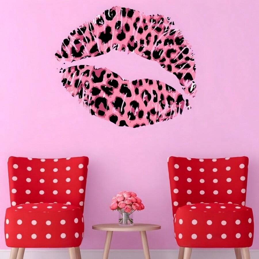 1 pieza Adhesivo de pared con estampado de leopardo con huella de labios, adhesivo de pared autoadhesivo moderno, adhesivo de decoración del hogar, adhesivo de pared, adhesivo de vinilo, decoración de primavera, agrega vitalidad a tu hogar, adhesivo decorativo Rama