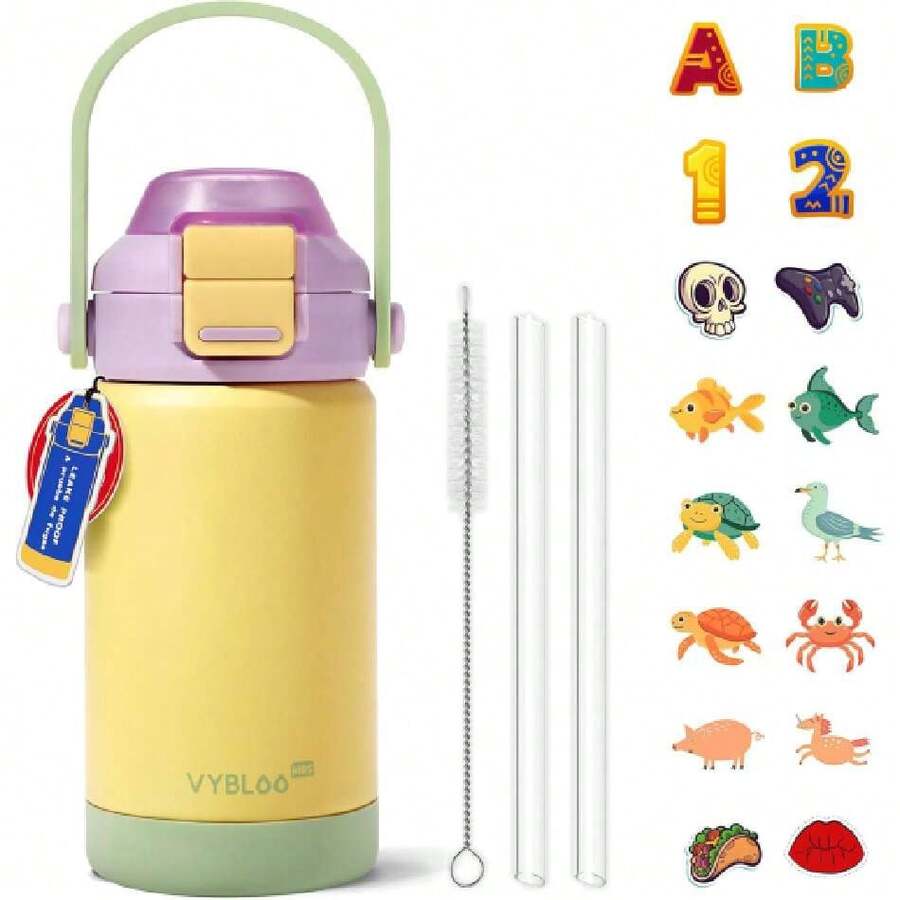 Termo para Niños, Botella de Aguas con 2 Pajitas, Sorbos y Chug, A Prueba de Fugas para Escuela, Deportes o Excursiones, Libre de BPA (12 oz / 360 ml, Uva Queso),36983495 - Óxido marrón - Ver 1