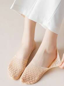 5 đôi tất ngắn ren hoa mai màu trơn, thoáng khí, không lộ cổ dành cho nữ, thích hợp cho mùa xuân và hè. - Nhiều màu - Xem 9