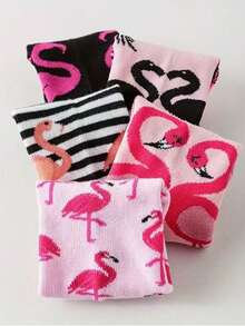 5 Pairs Flamingo Cartoon Animal Colorful Unisex Ankle Socks, Versatile Low-Cut Short Socks For Spring/Summer - Multicolor - View 3